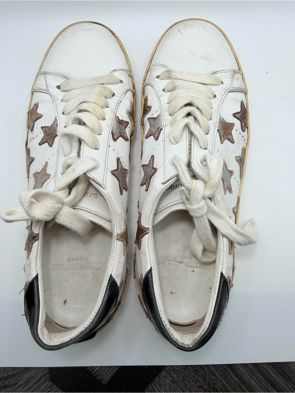 Saint Laurent White Leather Sneakers with Bronze Star Accents - Picture 8 of 13